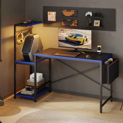 51.2'' Gaming Desk with LED Lights, Black&Blue - Image 7