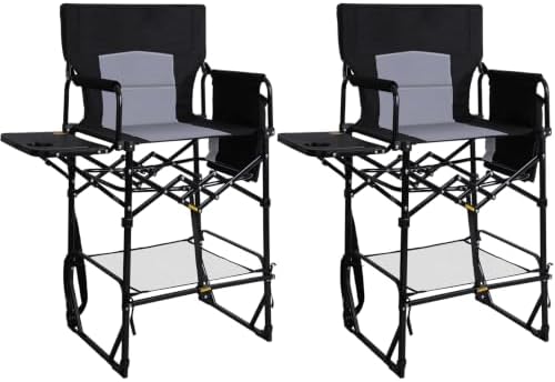 Romswi 2 Pack 30" Extra Tall Folding Camping Chairs, Heavy Duty Director Chairs with Side Table, Cup Holder & Storage Pocket, 400 LBS Support, Portable Outdoor Chairs for Camping, Sports, Black by Romswi