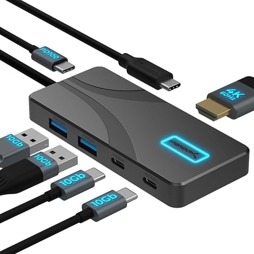 SABRENT 5-in-1 USB-C Hub, 10Gbps, 4K HDMI, 80W Laptop Charging (HB-TG5P) by SABRENT