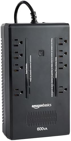 Amazon Basics UPS Battery Backup & Surge Protector, 600VA/360W, 8 Outlets, Standby Uninterruptible Power Supply, Power Outage Protection, Compact Design, Black by AmazonBasics