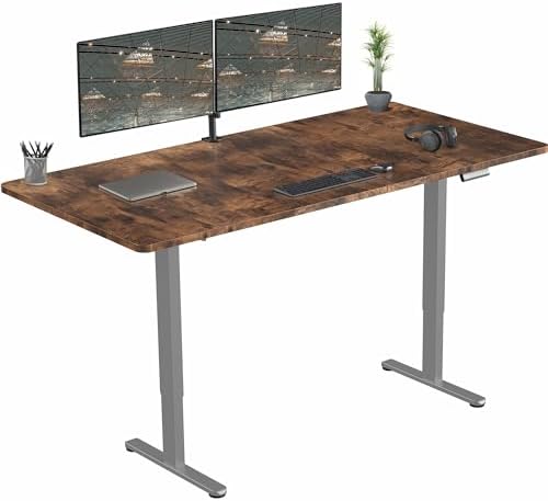 VIVO Electric 71 x 36 inch Rustic Standing Desk, Dual Motor Memory Controller Height Adjustment, E2B Series, Vintage Brown Top Gray Frame, DESK-KIT-E2G7N-36 by VIVO