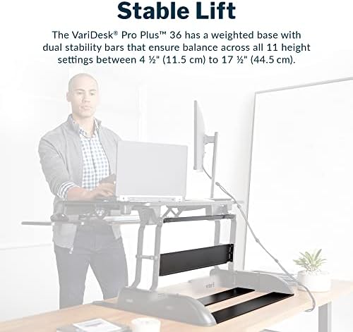 Vari VariDesk Pro Plus 36 - Adjustable Desk Converter with 11 Height Settings - Laptop Sit Stand Desk Riser for Home Office, Table Tops, Workspace - Fully Assembled with Spring Loaded Lift - Black - Image 3