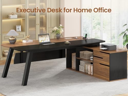 SEDETA 71" L Shaped Executive Desk with File Cabinet & Power Outlet - Image 4