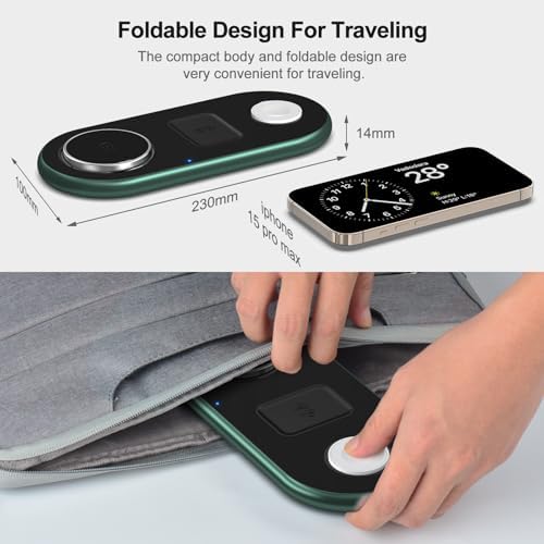 3 in 1 Charging Station for Apple Devices, Faster Mag-Safe Charger Stand, Magnetic Wireless Charger Station for iPhone 17 16 15 14 13 12 Pro Max Plus, Apple Watch iwacth & AirPods, (Alpine Green) - Image 5
