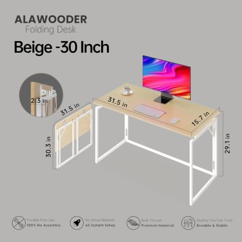 alawooder 31.5" Folding Desk: No Assembly, Wood Top for Small Spaces - Image 3