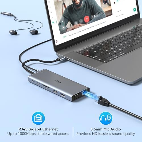 USB C Docking Station Dual Monitor HDMI for Dell HP Lenovo Laptop,14 in 1 Docking Station to 2 HDMI Port 4K+VGA USB Type C Hub Multiport Adapter Dongle Dock,USB C to Ethernet+5 USB+SD/TF+100W PD+Audio - Image 6