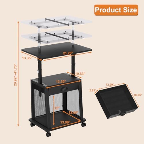 Height Adjustable Standing Desk with Wheels,Mobile Sit Stand Up Desk with Drawer,Rolling Laptop Computer Desk with storage,Portable Podium Teacher Stand Desk,Narrow Walking Pad Desk for Home Office - Image 3