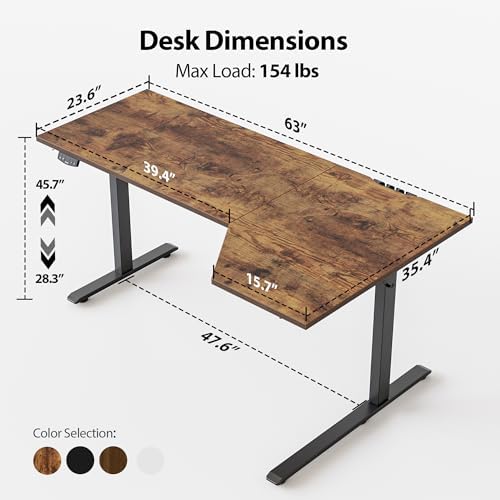 Agilestic 63 x 35 Inch Corner L Shaped Electric Standing Desk, Rustic Brown - Image 3