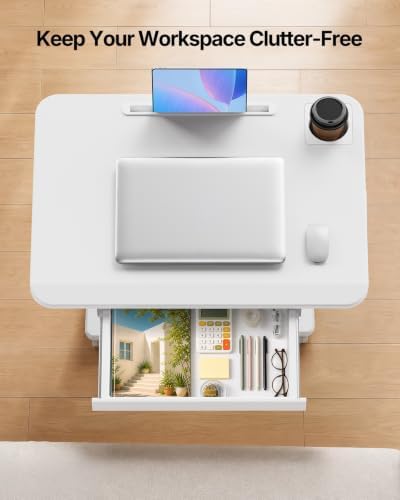 HUANUO 24" Small Mobile Standing Desk with Drawer and Charging Station - Image 7