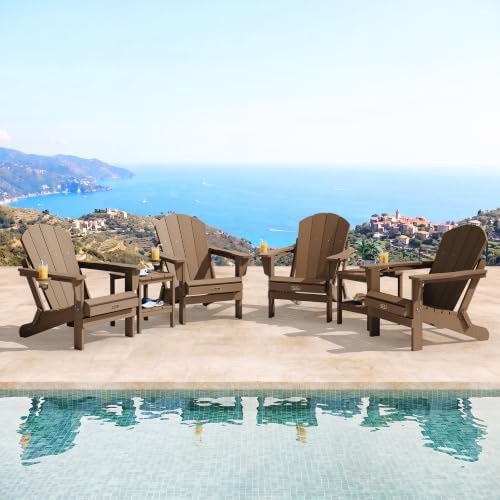 SERWALL Oversized Foldable Adirondack Chair with Cup Holder, HIPS, Brown - Image 7