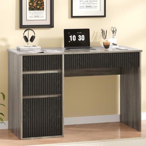 4 EVER WINNER Computer Desk with Drawers, 48 Inch Fluted Desk with Storage by 4EVERWINNER