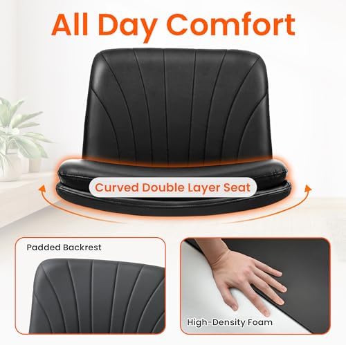Orange Factory Criss Cross Chair, Wide Leather Vanity Desk Seat, Black Pu - Image 3