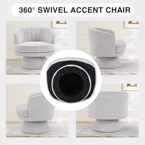 CANMOV Swivel Accent Chair with Armrest Set of 2, Modern 360 Degree Swivel Barrel Chair with Curve Back and Soft Cushion, Comfy Fabric Round Armchair Single Sofa for Living Room, Bedroom,Grey - Image 4