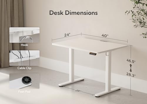 Claiks Electric Height Adjustable Standing Desk, 40x24 Inch, White - Image 3