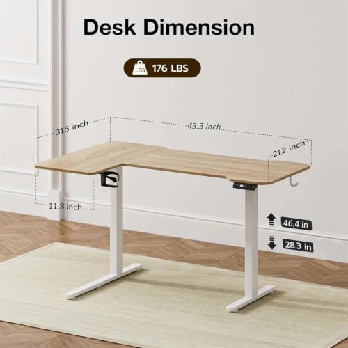 Acrolix L Shaped Electric Standing Desk,43x31.5 Reversible,Oak - Image 3