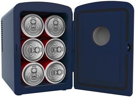 Frigidaire Mini Personal Fridge Cooler, 1 Gal Capacity fits 9 Cans, Includes Plugs for Home Outlet & DC Charger - 9.84" D x 7.09" W x 10.35" H, Indigo Denim Fabric Door - Image 5
