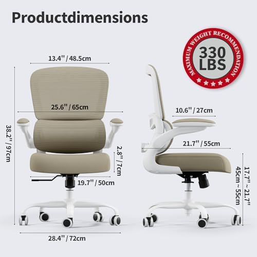 TRALT Office Chair - Ergonomic Desk Chair with Adjustable Lumbar Support, Mesh Computer Chair, Executive Chair for Home Office Comfortable Lumbar Support (1, Khaki) - Image 2