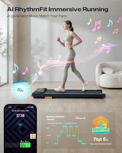UREVO Smart Walking Pad, Standing Desk Treadmill with Double Shock Absorption, Quiet Operation, Workout APP with Track Insights and MIIT Mode, Plug and Play, Remote or APP Control for Home Office - Image 4