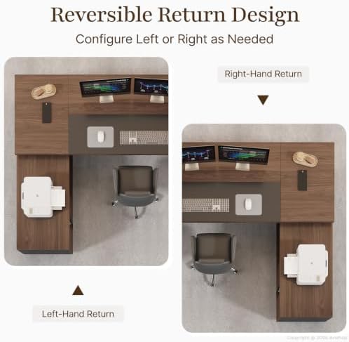 63" L-Shaped Executive Desk with Reversible Return – Modern Office Desk with Drawers, Open Shelves, LED Lighting, Built-in Outlet & USB Ports for Home, Office, School (63" W x 63" D x 30" H) - Image 4