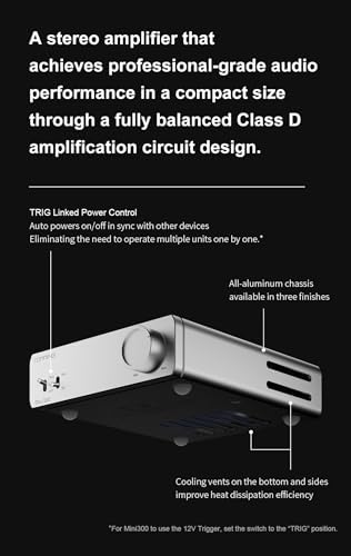 Topping Mini 300 Compact Desktop Power Amplifier - Fully-Balanced Class-D Amp, TRS/RCA Input, 12V Trigger, Ultra-Low Distortion, Zero-Noise Safe and Reliable (Black) - Image 3