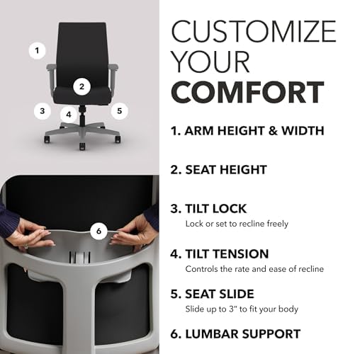 HON Ignition 2.0 Ergonomic Office Chair, Lumbar Support, Onyx - Image 3
