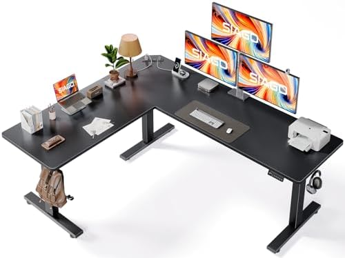 SIAGO L-Shaped Standing Desk - 75 x 63 Inch Adjustable Corner Standing Desk with Charging Station - L Shape Sit Stand Table with Memory Controller, Splice Board for Home Office by SIAGO