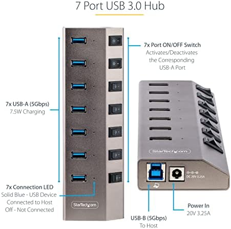 StarTech 7-Port USB-A Hub 5Gbps with Per-Port Switches (5G7AIBS-USB-HUB-NA) - Image 3