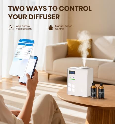 Waterless Essential Oil Diffuser with 2 x 100ML Oils, 5000 Sq.Ft Whole House Scent Machine, 200ml Cold Air Fragrance Diffuser with Bluetooth App Control for Home Hotel Office, White - Image 3