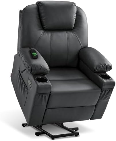 MCombo Large Power Lift Recliner Chair with Massage and Heat for Tall Elderly People, 3 Positions, Cup Holders, and USB Ports, Faux Leather 7516 (Large, Black) by MCombo