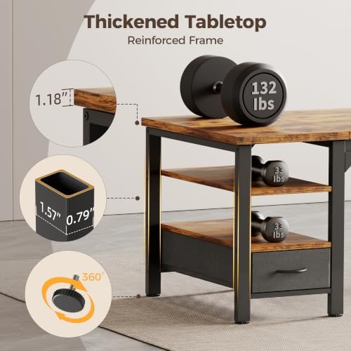 Mericonia 54" Computer Desk with Drawer, 1.2" Thick Reversible Office Desk - Image 4