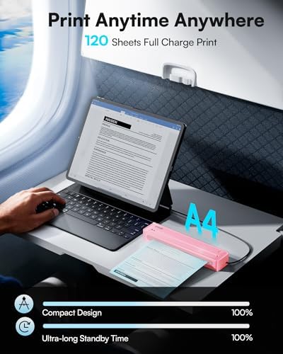 D90E Inkless Portable Thermal Printer for Travel – 8.5" x 11", Pink - Image 5