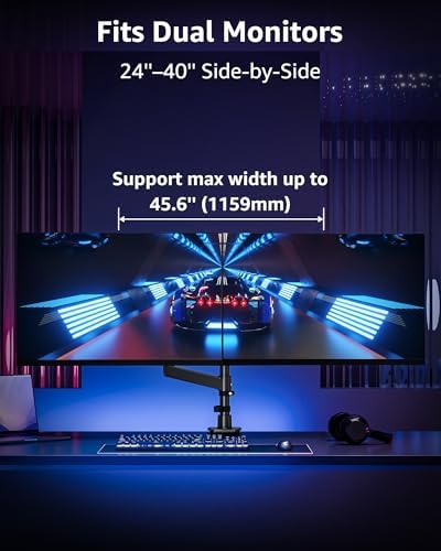 MOUNTUP Dual Monitor Stand Fits 49 45 42 40 39 34 32 Inch Screens, Heavy Duty Dual Monitor Arm Holds 7.7-44 lbs, Vertical Stacked Monitors Mount, Full Motion, Height Adjustable, VESA Mount - Image 4