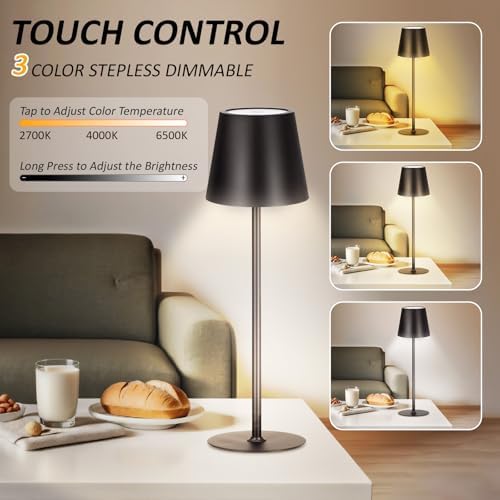 Retisee 12 Pack Cordless Table Lamp Portable Rechargeable Lamp, Black - Image 3