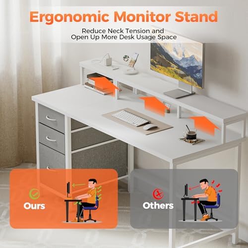 Mericonia 63 inch Computer Desk with Drawers, Reversible Gaming Desk, White - Image 5