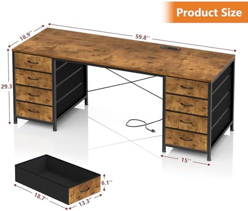 60 Inch Computer Desk with 8 Drawers for Home Office, Bedroom, Living Room - Image 2