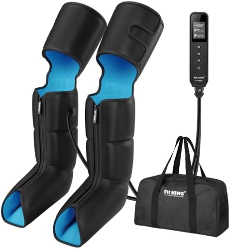 FIT KING Air Compression Leg and Foot Boots Massager for Circulation from Foot to Thigh to Relieve Pain, Swelling, Edema - Pressure Sensor & LCD Display & 3 Timer Optional by FITKING