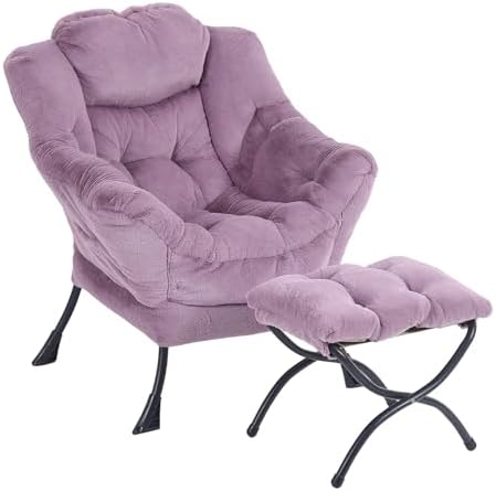 Furlide Lazy Chair with Ottoman, Comfy Plush Reading Chair for Bedroom，Purple by Furlide