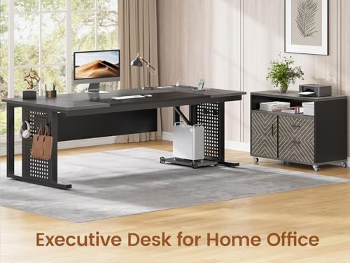 SEDETA 71" Executive Desk with Rolling File Cabinet, Large Office Desk with Drawers, L Shaped Computer Desk with Power Outlets, CPU Stand, Pegboard and Storage Shelves, Gray - Image 3