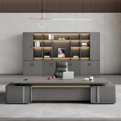 Modern L-Shaped Executive Desk with Drawers, Wooden Office Desk with Hidden Power Outlet, Digital Combination Lock, Aluminum Inlaid Desktop for Home & Professional Office - Image 3