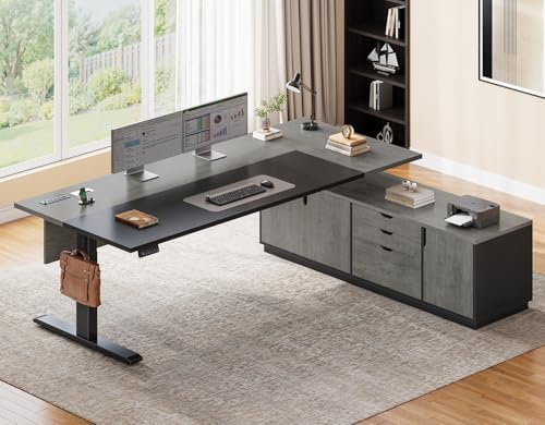 SEDETA 71" Executive Large L Shaped Electric Standing Desk, Grey by SEDETA