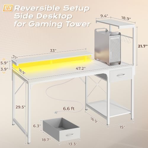 PRAISUN 47.2 Inch Gaming Desk with LED Lights & Power Outlets - Image 3