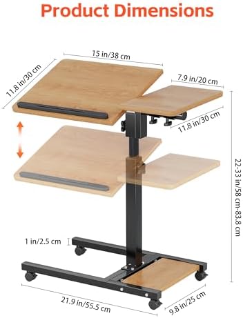 Furist Mobile Adjustable Height Laptop Stand PC Computer Portable Notebook Swivel Laptop Desk Rolling Table Desk Cart Tiltable with Wheels Casters& Mouse Pad Table，Natural - Image 3