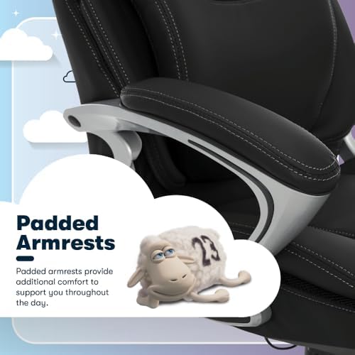 Serta Bryce Executive Office Chair, Ergonomic Computer Desk Chairs with Patented AIR Lumbar Support, Comfy Body Pillows, Height Adjustable, Swivel Base with Wheels, Bonded Leather, Black - Image 6