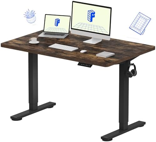 FLEXISPOT EN1 One-Piece Standing Desk, Electric Adjustable with 4 Memory Presets, 176 LBS Capacity, Stable & Quiet, Seamless Desktop for Home Office & Dual Monitors, 48"x30" Rustic Brown by Unknown