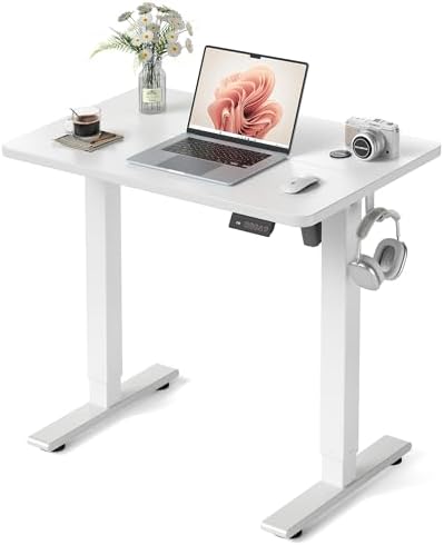 FEZIBO 32" Small Electric Standing Desk Height Adjustable Desk, White by FEZIBO