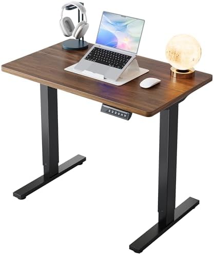HUANUO 32x19 Inch Small Electric Standing Desk, Adjustable, Black Walnut by HUANUO