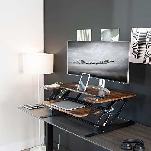 VIVO Rustic Vintage Brown 36 inch Standing Desk Converter, DESK-V000VN - Image 6