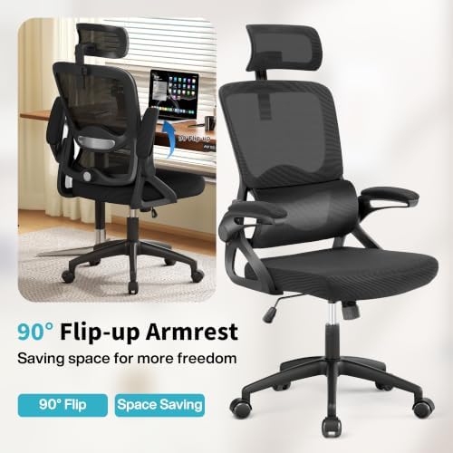 Ergonomic Office Chair,Mesh Office Chair with Lumbar Support,High Back Desk Chair with Flip-up Arms,400 lbs Big and Tall Computer Chair with Headrest,Comfy Desk Chairs - Image 5