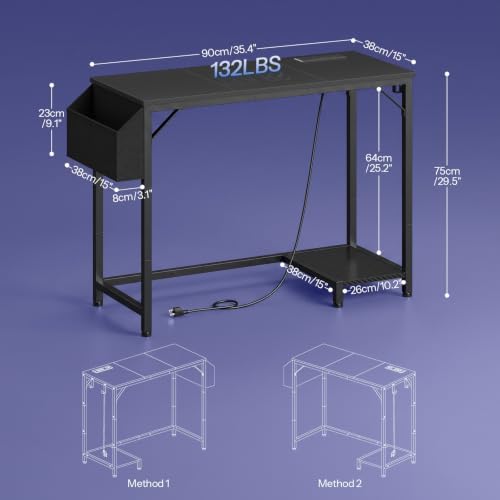 HOOBRO Small Gaming Desk, Computer Desk with Charging Station, Black - Image 3