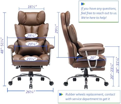 Efomao Big and Tall Office Chair 400lbs – PU Leather Executive Office Chair with Lumbar Support & Leg Rest, Heavy-Duty Computer Chair for Home Office, Brown - Image 2